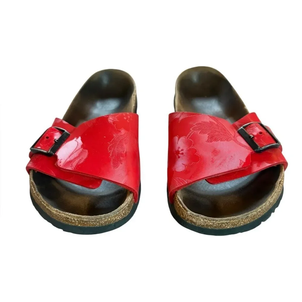 Papillio BIRKENSTOCK Madrid Red Floral Birko Flor Slip On Sandal Slides Womens 7 - Picture 2 of 15